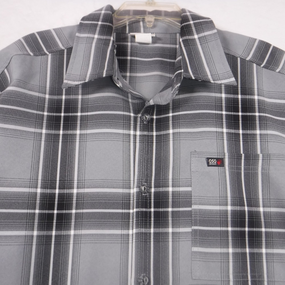 Oso Brand Menswear Plaid Shirt Men XL Grey Black Short Sleeve Button Up 6146 USA